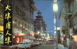 Chinatown California And Grant Avenue At Night Postcard