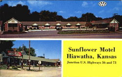 Sunflower Motel, U. S. Hiways 36 And 73 Hiawatha, KS Postcard Postcard