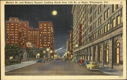 Market St. And Rodney Square At Night Wilmington, DE Postcard Postcard