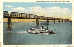 Steamer Passing Bridge Over Ohio River Postcard