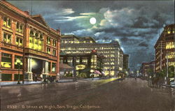 D Street At Night San Diego, CA Postcard Postcard