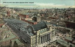 Birds Eye View, New North Western Depot Postcard