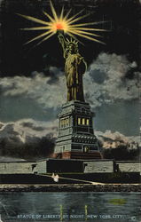 Statue Of Liberty By Night New York City, NY Postcard Postcard