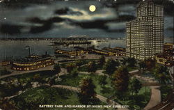 Battery Park And Harbor By Night New York City, NY Postcard Postcard