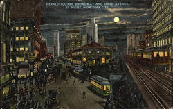 Herald Square By Night, Broadway And Sixth Avenue Postcard