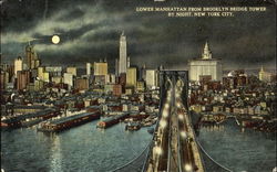 Lower Manhattan From Brooklyn Bridge Tower By Night New York City, NY Postcard Postcard