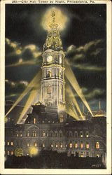 City Hall Tower By Night Philadelphia, PA Postcard Postcard