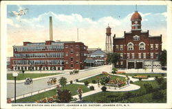 Central Fire Station And Endicott Johnson & Co. Factory Postcard