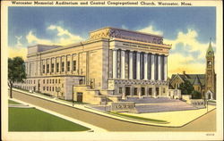 Worcester Memorial Auditorium And Central Congregational Church Massachusetts Postcard Postcard