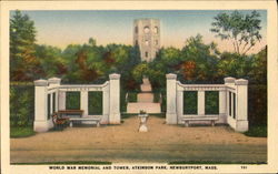 World War Memorial And Tower, Atkinson Park Newburyport, MA Postcard Postcard