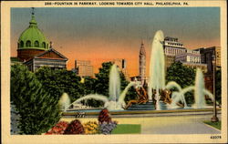 Fountain In Parkway Looking Towards City Hall Philadelphia, PA Postcard Postcard