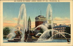 Fountain On Parkway Looking Towards City Hall Philadelphia, PA Postcard Postcard