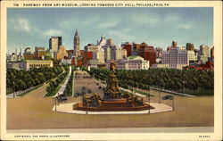 Parkway From Art Museum Looking Towards City Hall Philadelphia, PA Postcard Postcard