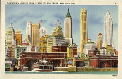 Downtown Skyline From Staten Island Ferry Postcard