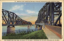 Memphis And Harrahan Bridges Spanning Mississippi River Postcard