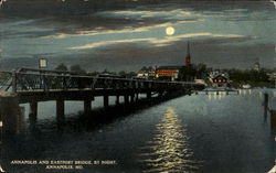 Annapolis And Eastport Bridge By Night Maryland Postcard Postcard