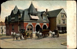 Fire Station Horse Drawn Engines Postcard