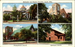 Methodist And Baptist Churches Laurel, MS Postcard Postcard