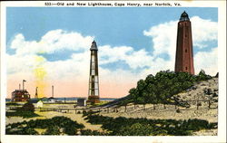 Old And New Lighthouse Postcard