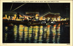 Amusement Area From Liberty Lake By Night 1939 NY World's Fair Postcard Postcard