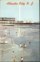 Ocean Beach And Bathers Atlantic City, NJ Postcard Postcard