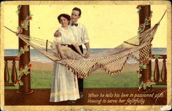 When He Tells His Love In Passioned Plea Vowing To Serve Her Faithfully Romance & Love Postcard Postcard