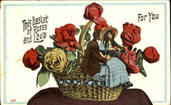 This Basket Of Roses And Love For You Romance & Love Postcard Postcard