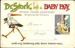 Dr. Stork Left A Baby Boy Babies Postcard Postcard