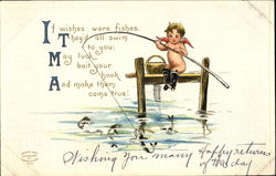 Cupid Fishing Comic Postcard Postcard