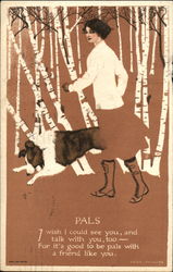 Fade-Away: "Pals" Woman with Dog Dogs Postcard Postcard