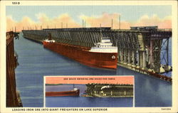 Ore Boats Entering Ore Docks For Cargo Postcard