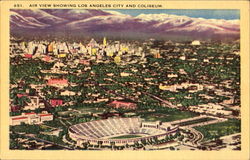 Air View Showing Los Angeles City And Coliseum Postcard