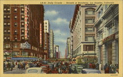 Daily Crowds, Seventh At Broadway Los Angeles, CA Postcard Postcard