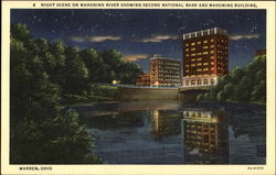 Night Scene On Mahoning River Showing Second National Bank And Mahoning Building Postcard