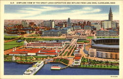 Airplane View Of The Great Lakes Exposition And Skyline From Lake Erie Cleveland, OH Postcard Postcard