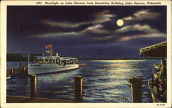 Moonlight On Lake Geneva From Recreation Building Wisconsin Postcard Postcard