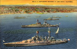 U. S. Battleships Anchored Long Beach, CA Postcard Postcard