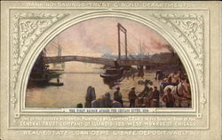 The First Bridge Across The Chicago River 1834 Postcard