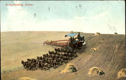 A Harvesting Scene Horse-Drawm Thresher Farming Postcard Postcard