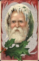 Santa Head - Green Robe Santa Claus Postcard Postcard