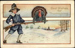 Best Wishes For Thanksgiving Pilgrims Postcard Postcard