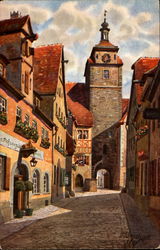 Georggasse Weisser Turm Rothenburg, Germany Postcard Postcard