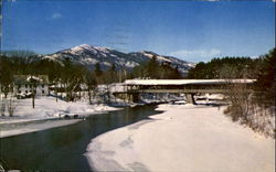 Covered Bridge And Moat Mountain Range From Saco River Postcard