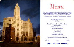 United Airlines Menu Aircraft Postcard Postcard