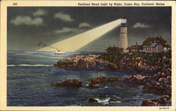 Portland Head Light By Night, Casco Bay Maine Postcard Postcard