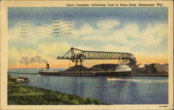 Giant Freighter Unloading Coal At Reiss Dock Sheboygan, WI Postcard Postcard