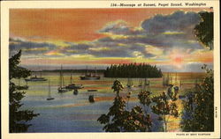 Moorage At Sunset, Puget Sound Postcard