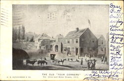 The Old Four Corners, Car Union and Water Streets, 1810 New Bedford, MA Postcard Postcard