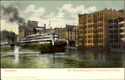 River Scene And S. S. Christopher Columbus Postcard