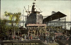 Launching Battleship Georgia Postcard